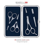 Suvorna Premium Beard & Mustache Set with Beard scissors for men - Facial Hair/Nose/Eyebrow Scissors - Slant Tweezers (4 Pcs Dark Blue)