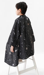 Kids Hair Cutting Cape with Sleeves, Kids Barber Cape Haircut Cape for Boy & Girls, Professional Salon or Home Hair Cut Cape-Black Space Printing