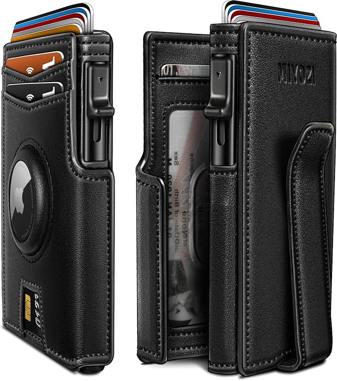 Airtag Wallet for Men, with Money Clip 10 Cards Metal Case Smart Slim Pop Up by Miyozi