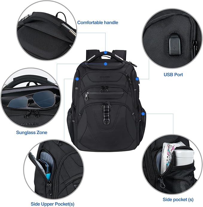 KROSER TSA Friendly Travel Laptop Backpack 18.4 inch XXXL Gaming Backpack - Image 4