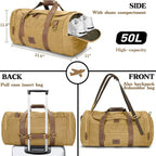 50L Duffle Bag for Men, Nomad Waxed Canvas Travel Duffel Bag Vintage Genuine - Image 2
