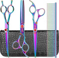 GLADOG 7 Inch Professional Dog Grooming Scissors Kit, 5-in-1 Titanium Coated Pet Grooming Shears Set, Heavy Duty Grooming Scissors for Dogs (Pro Rainbow)