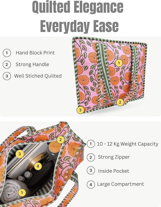 Cotton Quilted Tote Bag for Women – Large Beach & Travel Tote - Image 2