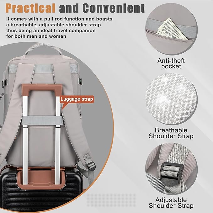 40L Travel Backpack with USB Charging Port, Water-Resistant Carry On Backpack - Image 4