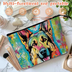 Cosmetic Bags Travel Makeup Toilet Case Waterproof Pouch for Women Girls 6.7X9.45inches - German Shepherd in A Color - Splashed Artistic Background