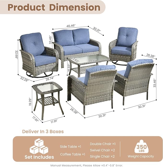 HOOOWOOO Patio Furniture Set, 7 Pieces Outdoor Conversation Set, All Weather - Image 7