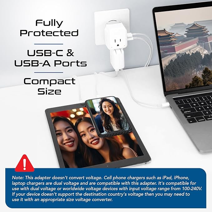 Ceptics China, Malaysia Power Adapter Travel Set, 20W PD & QC, Safe Dual USB & - Image 3