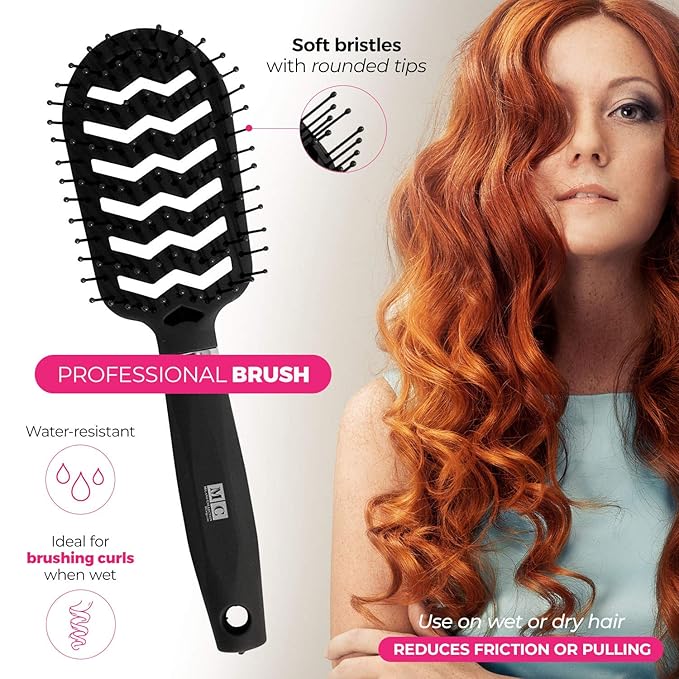 Milano Collection Professional Wig and Extension, No Tangle, Durable, Salon Grade Brush and Teasing Comb Duo, Brush and Comb Set - Black