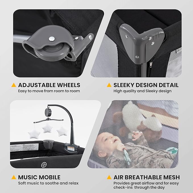 2-in-1 Pack and Play with Mattress, Baby Bassinet Bedside Sleeper, Bedside - Image 5