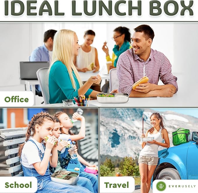 Everusely - Bento Box - Sage, 60oz / 1.8 L - Stainless Steel Lunch Box - 3 - Image 7