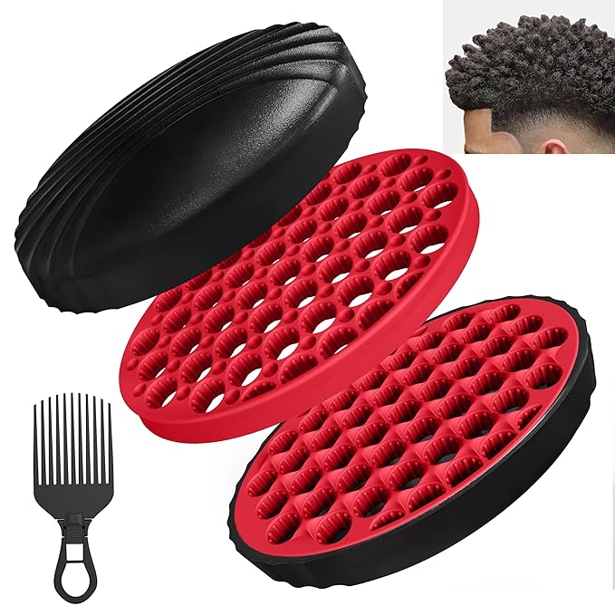 PARAO-Silicone Curling Brush,Magic Wave Afro Comb,Two Sides InterchangeTwist Tool,Hair Curler Brush For Men Women Boy Girl,2-Piece Set（Red）