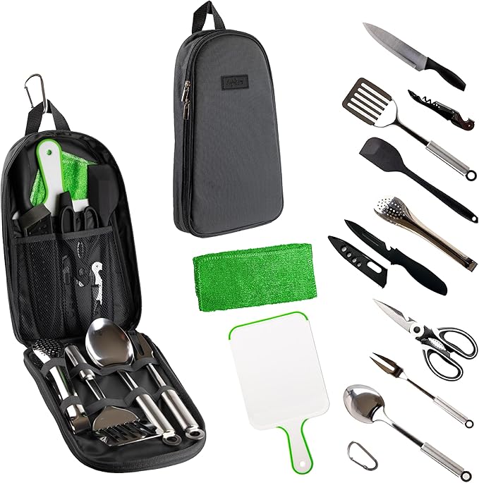 Life2Go 12 Piece Camp Cooking Utensil Set & Outdoor Kitchen Gear Cookware Kit by Life+2+Go