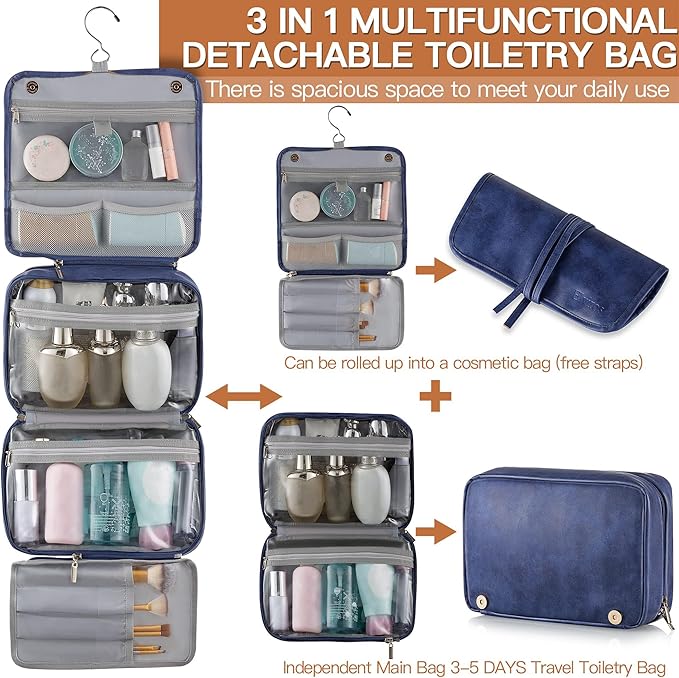 Elviros Hanging Toiletry Bag for Men Travel Essentials 3-in-1 Large Waterproof - Image 4