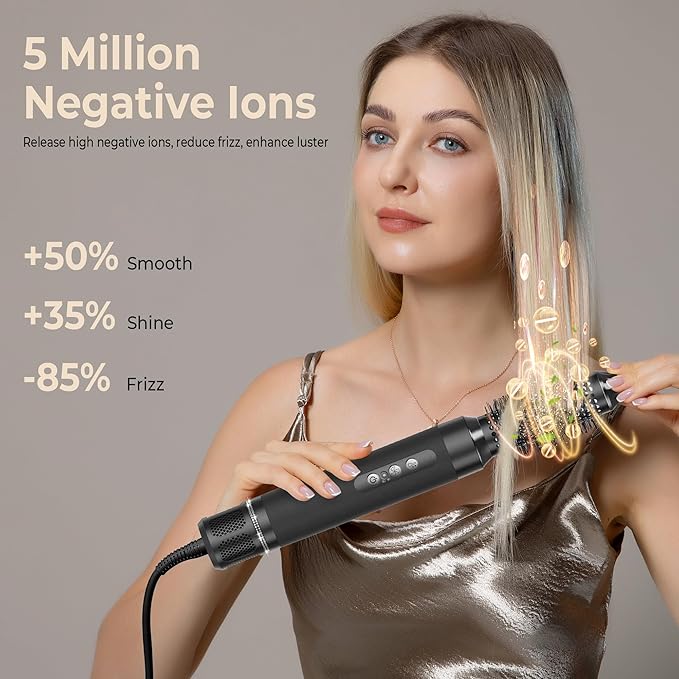 Blow Dryer Brush 7 in ONE，Autowrap Curling Wand, 110,000 RPM High-Speed Negative Ionic Hair Dryer with Diffuser Concentrator, Round Brush Blow Dryer Air Styler, Volumizing Hair Styling Tools