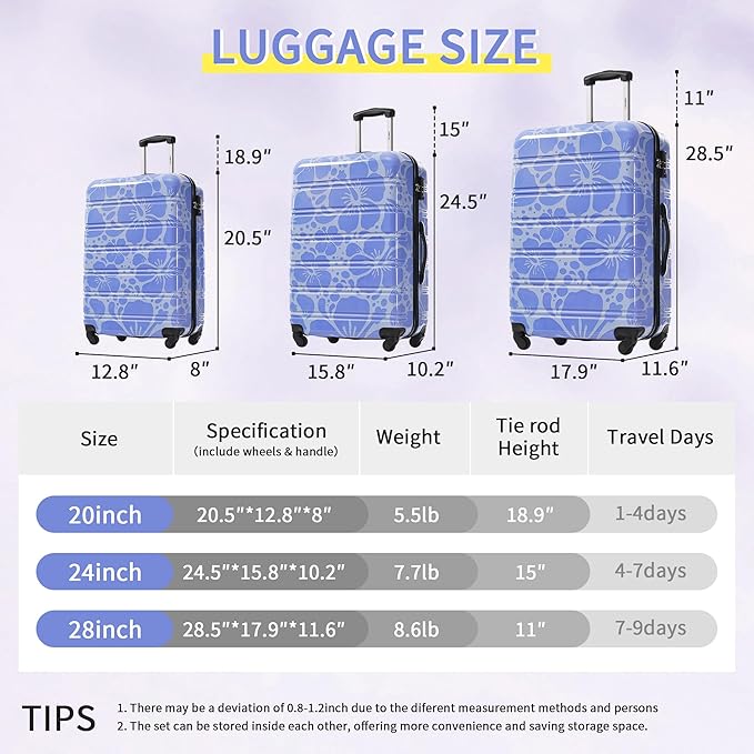 Merax Luggage Sets 3 Piece, Hardside Suitcase Set - Image 2