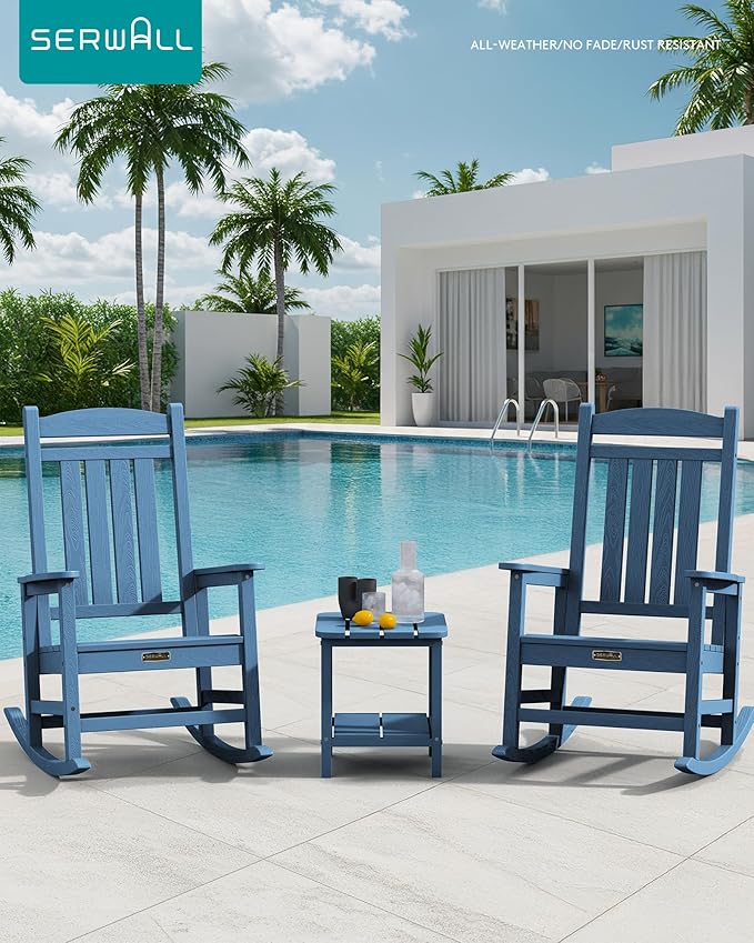 SERWALL Outdoor Rocking Chair, HDPE Patio Rocking Chair All-Weather Porch Rocker - Image 2