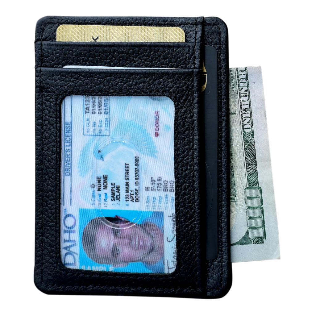 LEATHER Handcrafted Front Pocket Credit Card Holder with RIFD Blocking (Midnight Black)