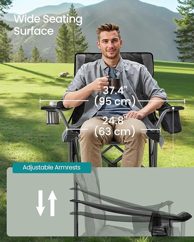 SONGMICS Oversized Lumbar Support Camping Chair, Heavy-Duty Outdoor Folding - Image 4