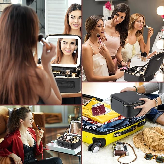 Makeup Travel Train Case with Mirror LED Light 3 Adjustable Brightness Large - Image 7