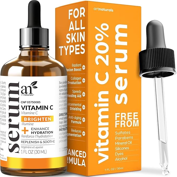 artnaturals Anti-Aging Vitamin C Serum - (1 Fl Oz / 30ml) - with Hyaluronic Acid and Vit E - Wrinkle Repairs Dark Circles, Fades Age Spots and Sun Damage - Enhanced 20% Vitamin C