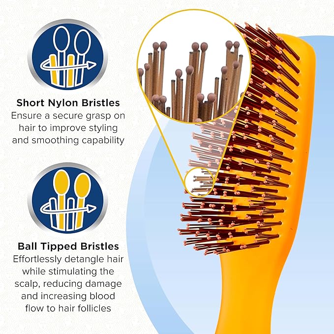 Giorgio GION2O Neon Orange 6.25 inch Gentle Touch Detangler Hair Brush for Men and Women. Soft Bristles for Sensitive Scalp. Wet and Dry for all Hair Types. Scalp Massager Brush Stimulate Hair Growth