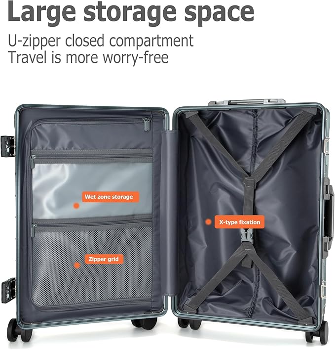 feilario 24in Aluminium Frame PC Hard Shell Spinner Wheels Luggage, Built-In - Image 5
