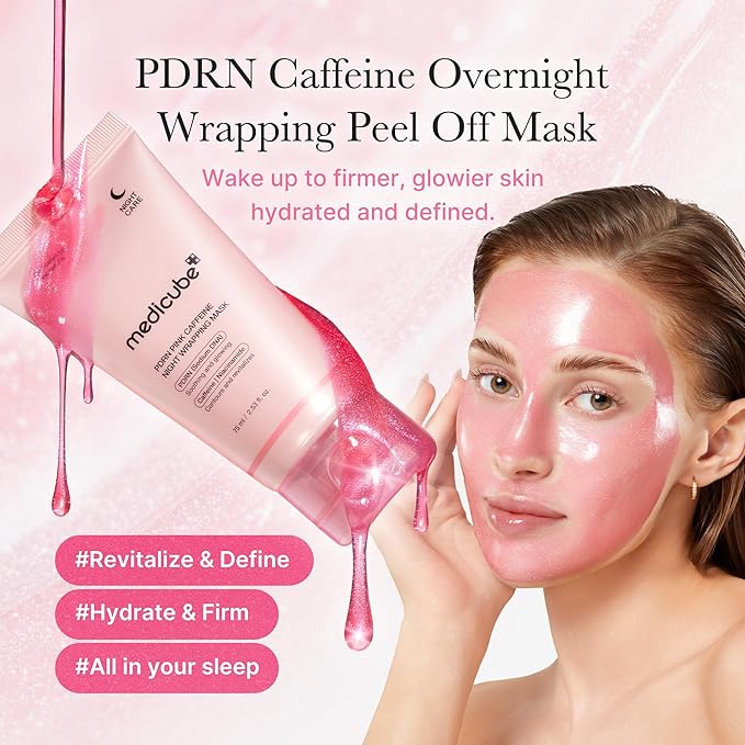 medicube PDRN Pink Shimmer Duo: Salmon DNA Pink Collagen Capsule Cream and PDRN Caffiene Overnight Wrapping Peel Off Facial Mask