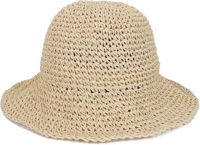 Womens Wide Brim Straw Sun Hat Foldable Floppy Crochet Beach Hat by Voilipex