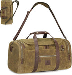 60L Travel Bags for Men, Nomad Washed Canvas Duffle Bag Vintage Genuine Leather by DensataTravelBag
