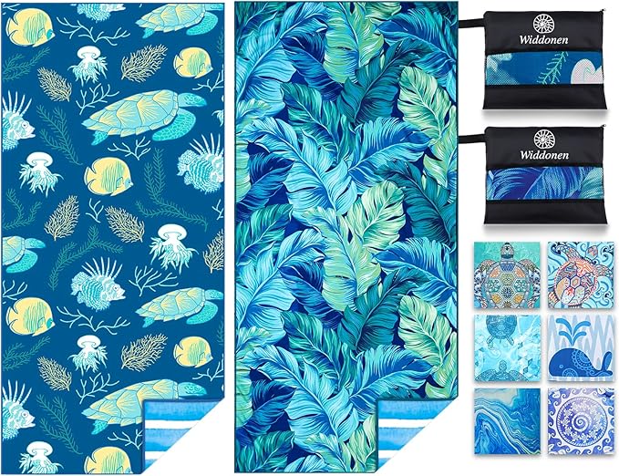 2 Pack Microfiber Thin Lightweight Beach Towel Sand Free Quick Dry Absorbent by WIDDONEN