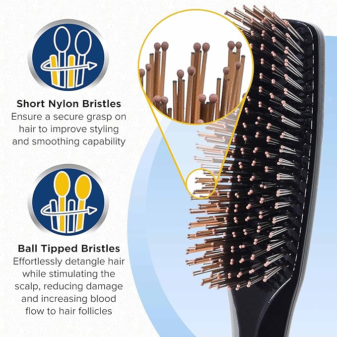 Giorgio GIO1BLK Black Gentle Touch Detangler Hair Brush for Men Women and Kids. Soft Bristles for Sensitive Scalp. Wet and Dry for all Hair Types. Scalp Massager Brush Stimulate Hair Growth
