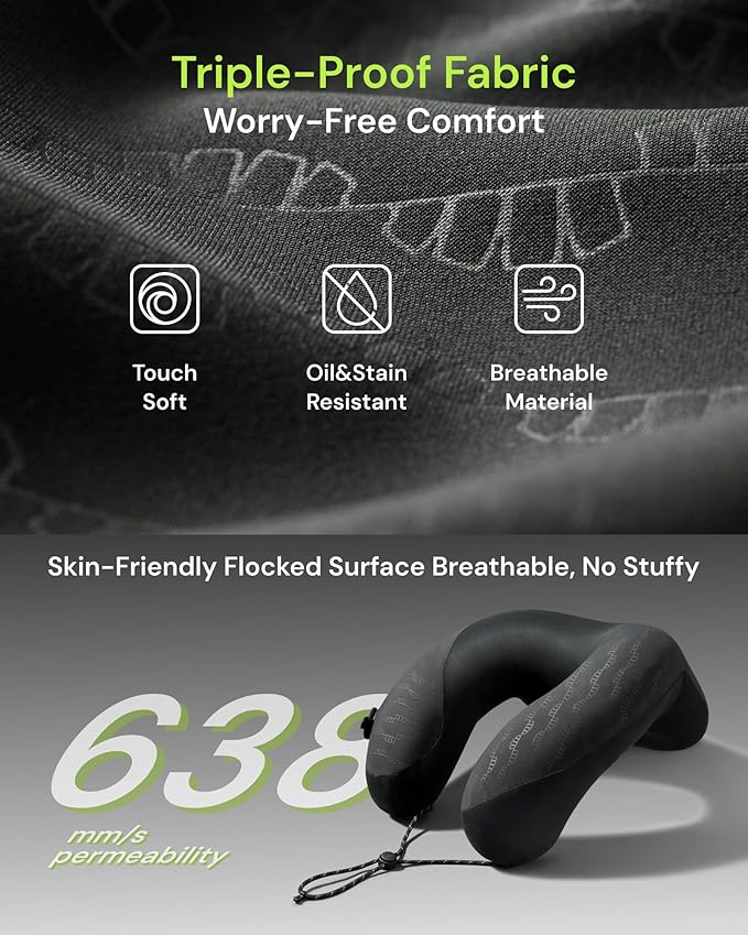 BENEUNDER Travel Neck Pillow for Airplane, Inflatable Compact 360°Head Support - Image 4