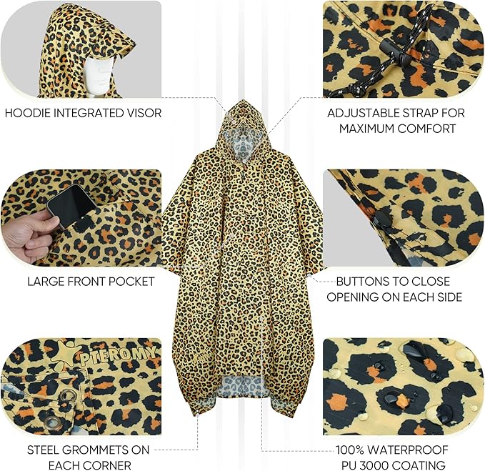 PTEROMY Hooded Rain Poncho for Adult - Image 2
