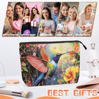 Cosmetic Bags Travel Makeup Toilet Case Waterproof Pouch for Women Girls 6.7X9.45inches - Colorful Hummingbird in A Floral Flight
