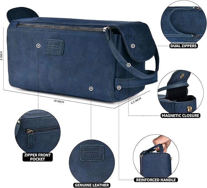 LEATHER VILLAGE Premium Leather Travel Toiletry Bag - Image 4
