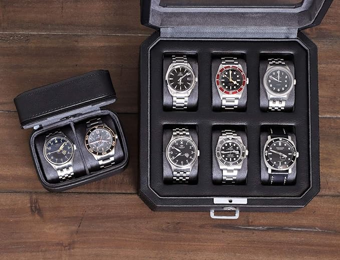 ROTHWELL Gift Box with 6 Slots Leather Watch Box and 2 Watches Travel Case - Image 2