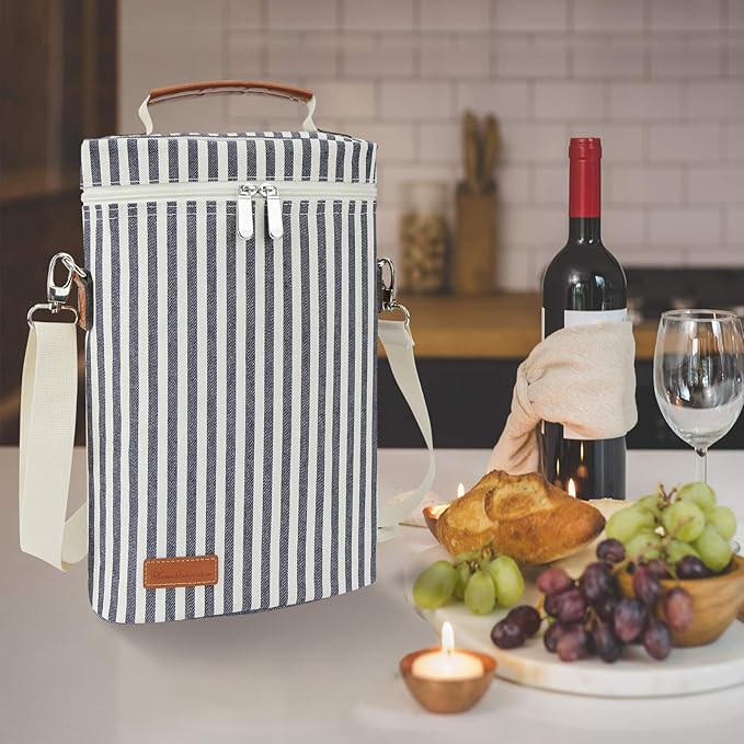 ZORMY 2 Bottle Wine Tote Carrier, Dark Blue, 750 mL Capacity, Polyester Material - Image 7
