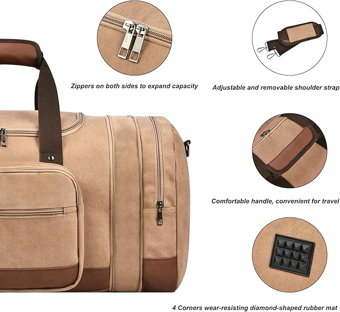 Litvyak Duffle Bag for Travel, Large 60L Canvas Travel Duffel Bags Overnight - Image 5