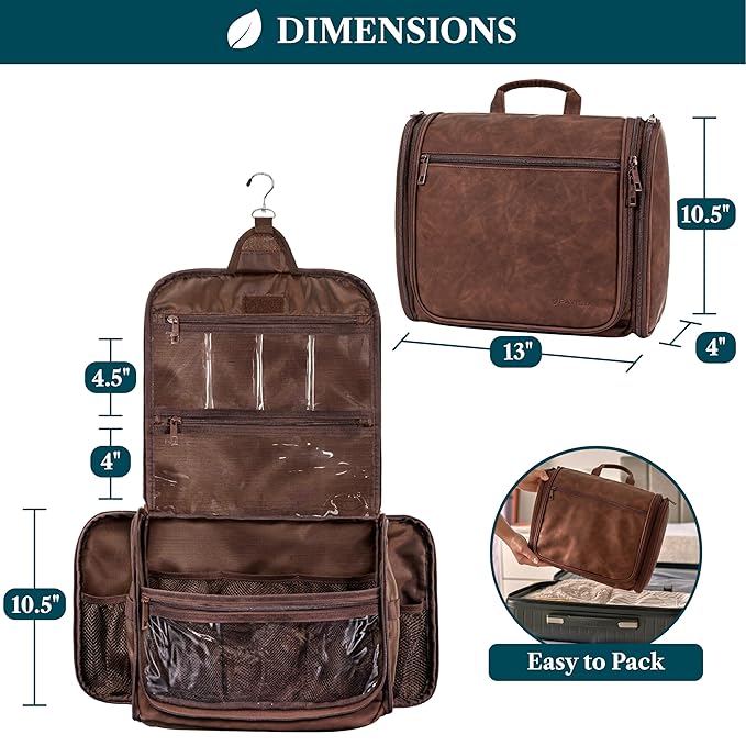 PAVILIA Large Hanging Toiletry Bag Travel Bag Women Men, PU Leather Cosmetic - Image 2