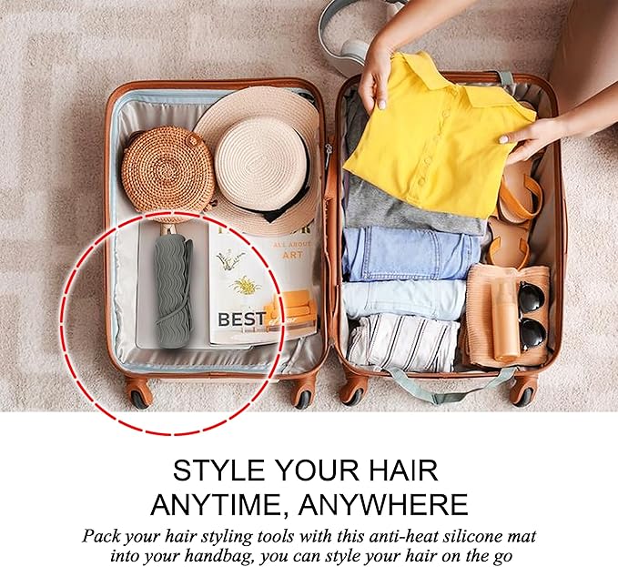 11" X 7.5" Large Size Heat Resistant Silicone Travel Mat for Hair Straighteners, Curling Irons, Flat Irons, Other Hair Styling Tools, Portable Silicone Pad Cover for Travel Vanity Salon - Gray