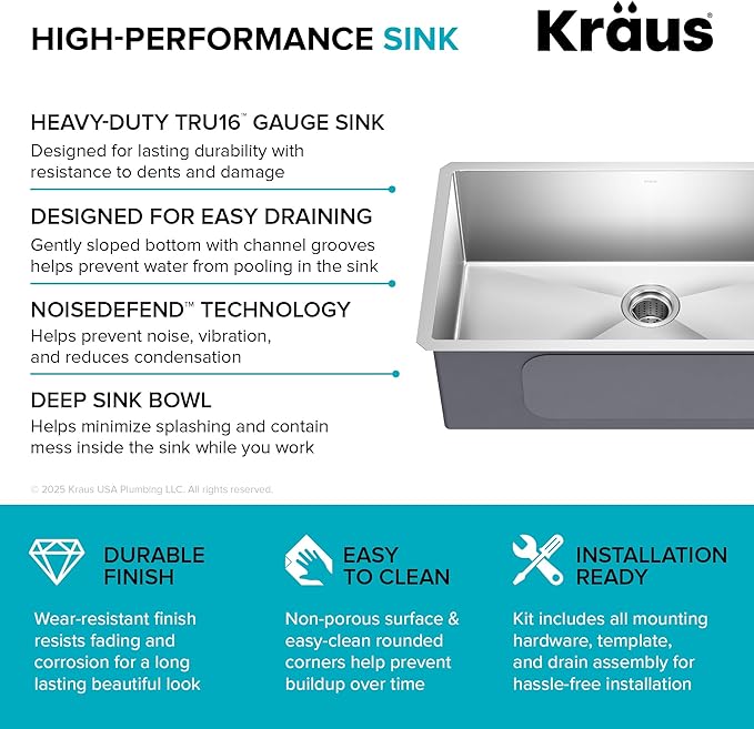 Kraus KHU100-32 Standart PRO 16 Gauge Undermount Single Bowl Stainless Steel - Image 12