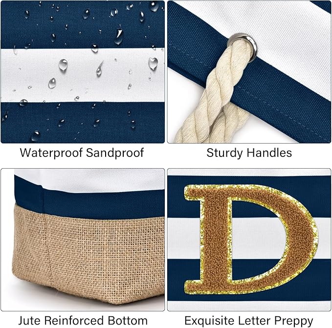 Becokan Beach Bag Initial Beach Tote - Image 2
