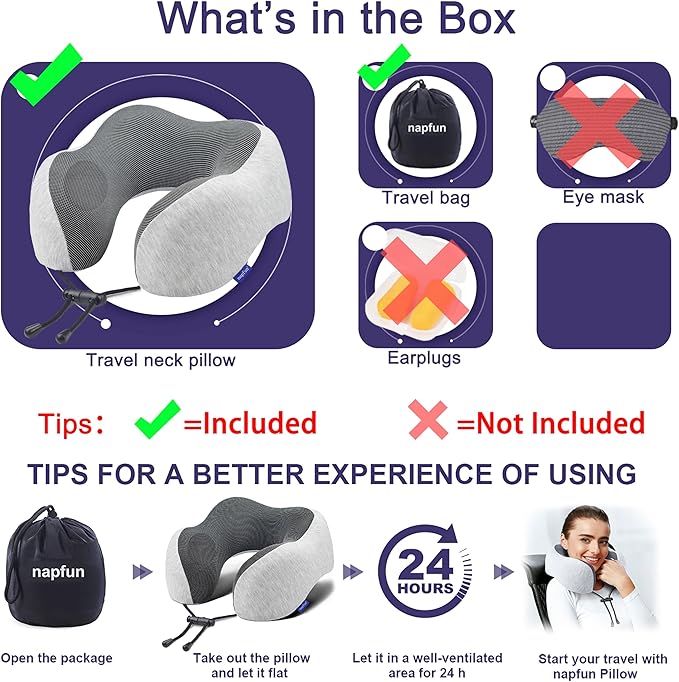 napfun Neck Pillow for Traveling, Upgraded Travel Neck Pillow for Airplane 100% - Image 6