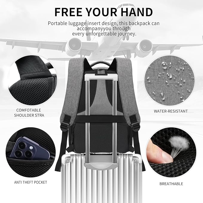 Grey Backpacks for Men, Backpack for School, School Backpack for Boys Teens - Image 5