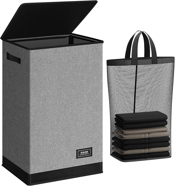 SOLEDI Laundry Hamper with Lid 90L Large & Tall Collapsible Laundry Basket by SOLEDI