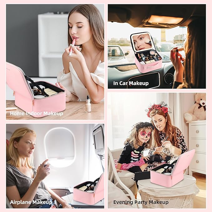 Travel Makeup Bag with LED Mirror – Waterproof Cosmetic Train Case with - Image 6
