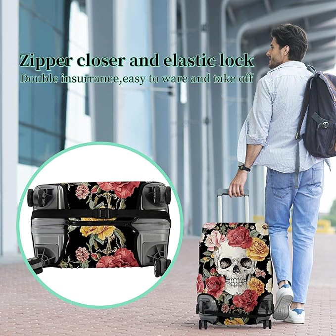 Luggage Cover Suitcase Protector Plus 1 Luggage Tag, Sugar Rose Skull Travel - Image 5
