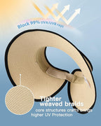FURTALK Sun Hats for Women Wide Brim Beach Hat Straw Visor Ponytail Summer UV - Image 2