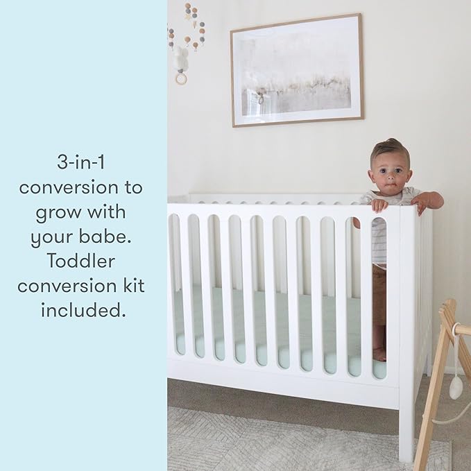 Newton Baby Galileo Standard Crib, Solid Beech Wood in White Color, 3-in-1 - Image 4