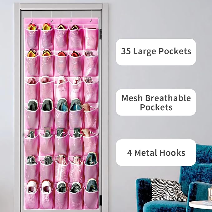 35 Pockets Over the Door Shoe Organizer, Hanging Shoe Organizer - Image 4
